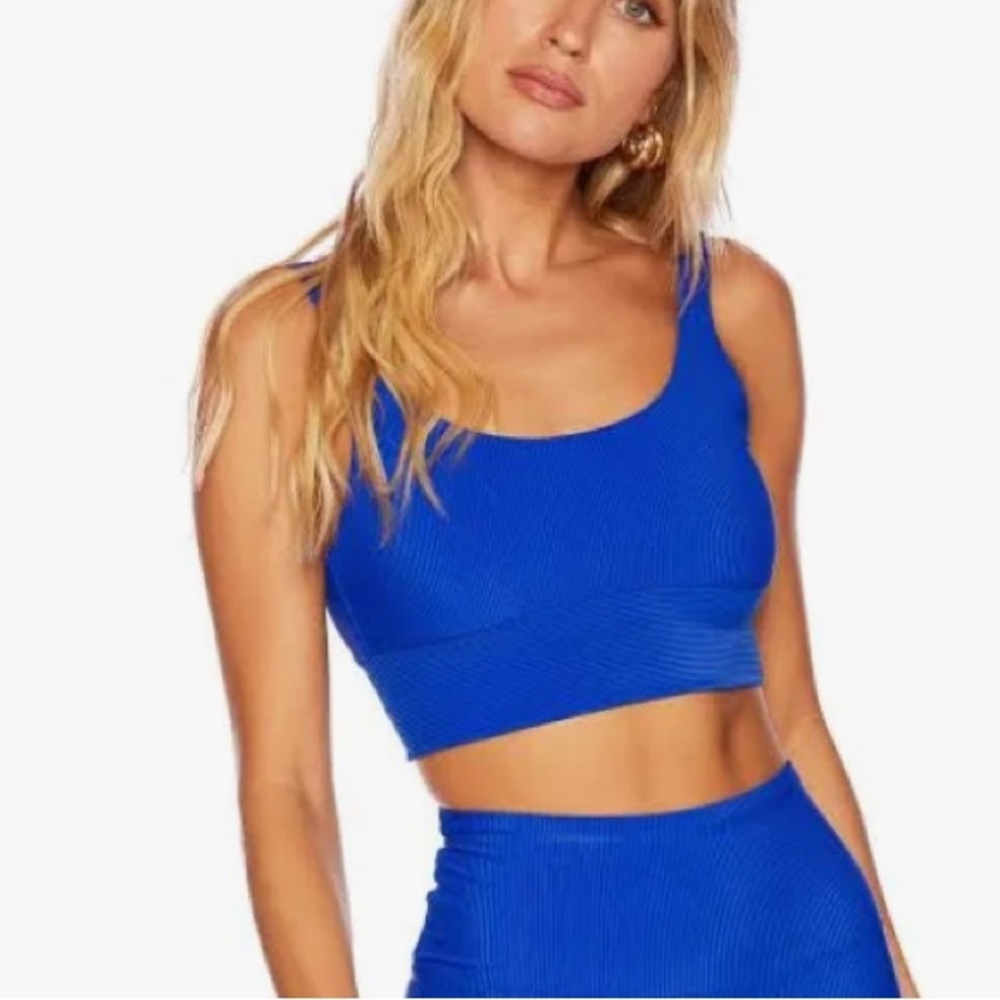 Beachriot Blue Ribbed Sports Bra
